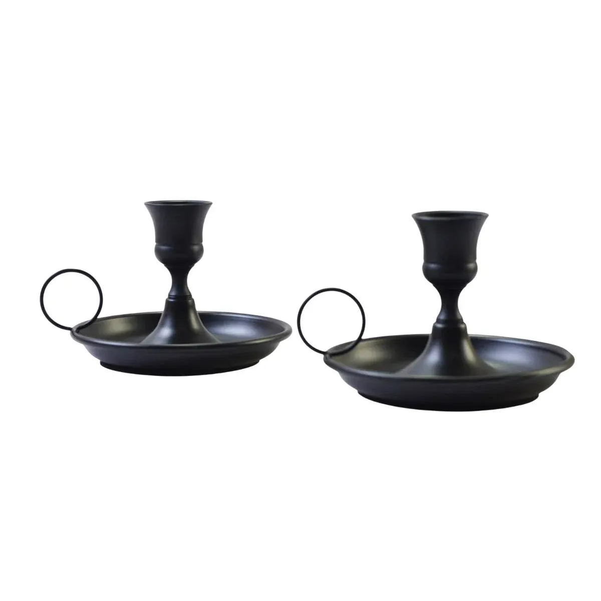 Nordic Iron Chamberstick Candle Holders, Matte Black, Set of 2