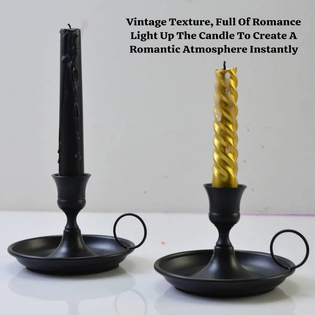 Nordic Iron Chamberstick Candle Holders, Matte Black, Set of 2
