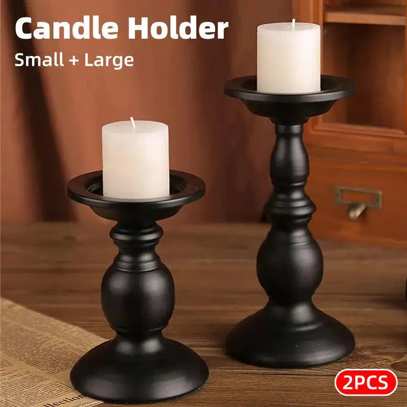 Black Iron Pillar Candle Holders, Set of 2