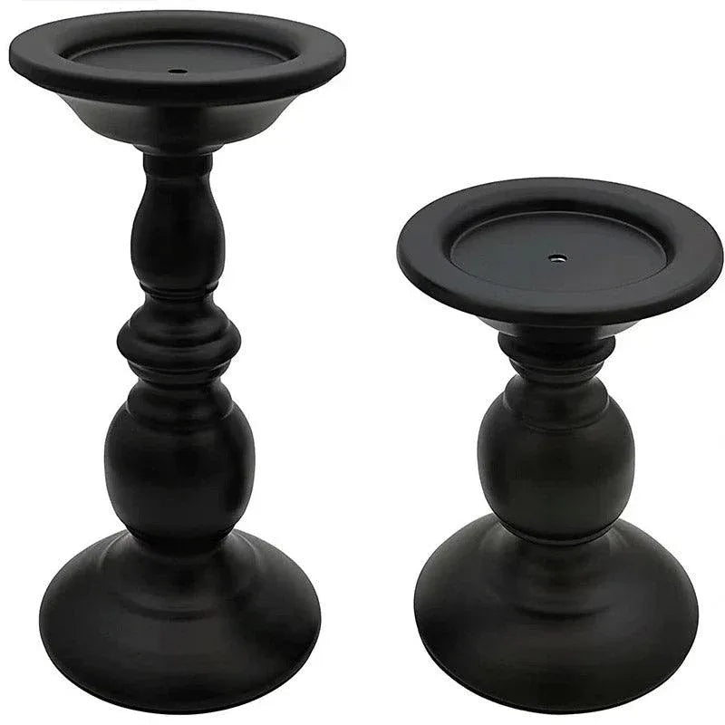 Black Iron Pillar Candle Holders, Set of 2