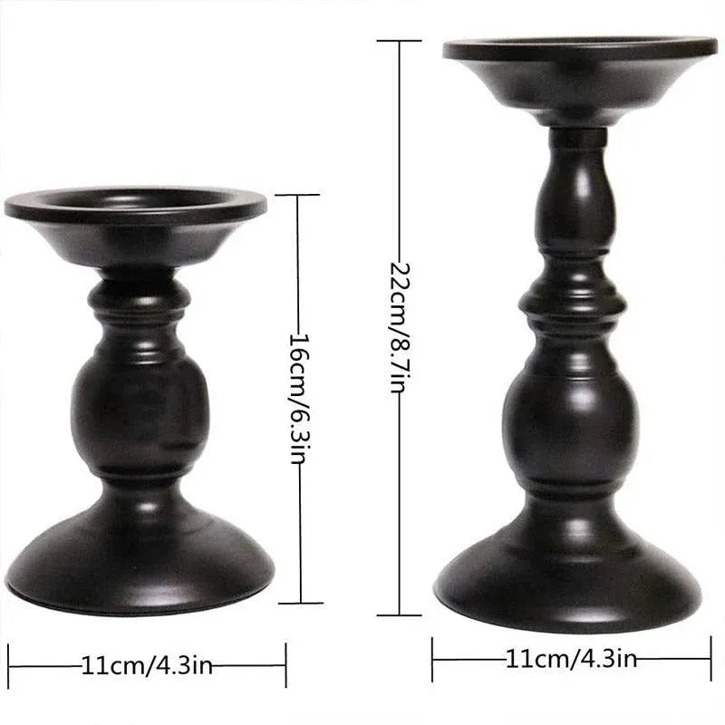 Black Iron Pillar Candle Holders, Set of 2