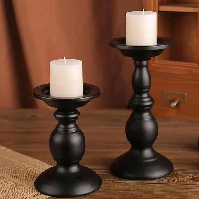 Black Iron Pillar Candle Holders, Set of 2
