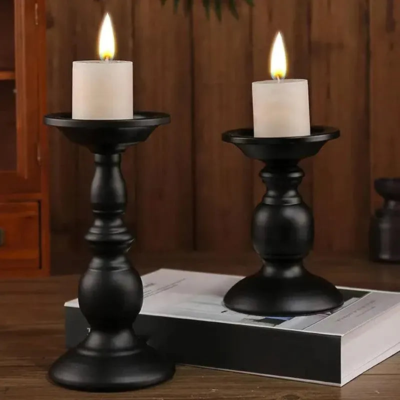 Black Iron Pillar Candle Holders, Set of 2