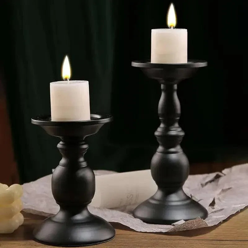 Black Iron Pillar Candle Holders, Set of 2