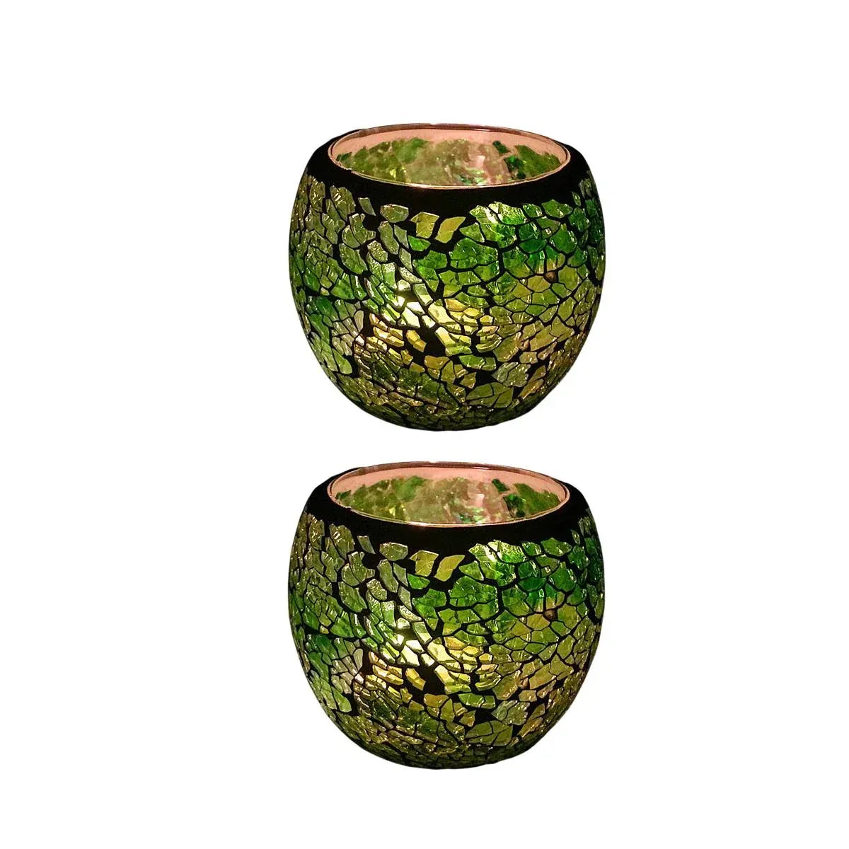 Glass Mosaic Candle Cups, Set of 2, 8.3 x 6.8 cm