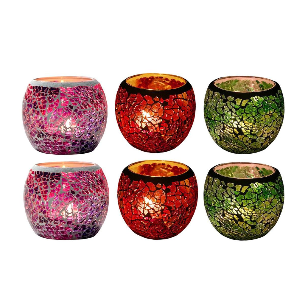 Glass Mosaic Candle Cups, Set of 2, 8.3 x 6.8 cm