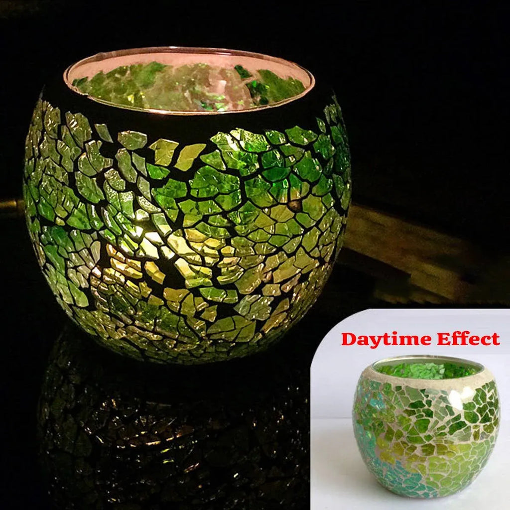 Glass Mosaic Candle Cups, Set of 2, 8.3 x 6.8 cm
