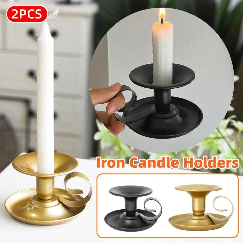 European Style Iron Candle Holders, Gold, Set of 2