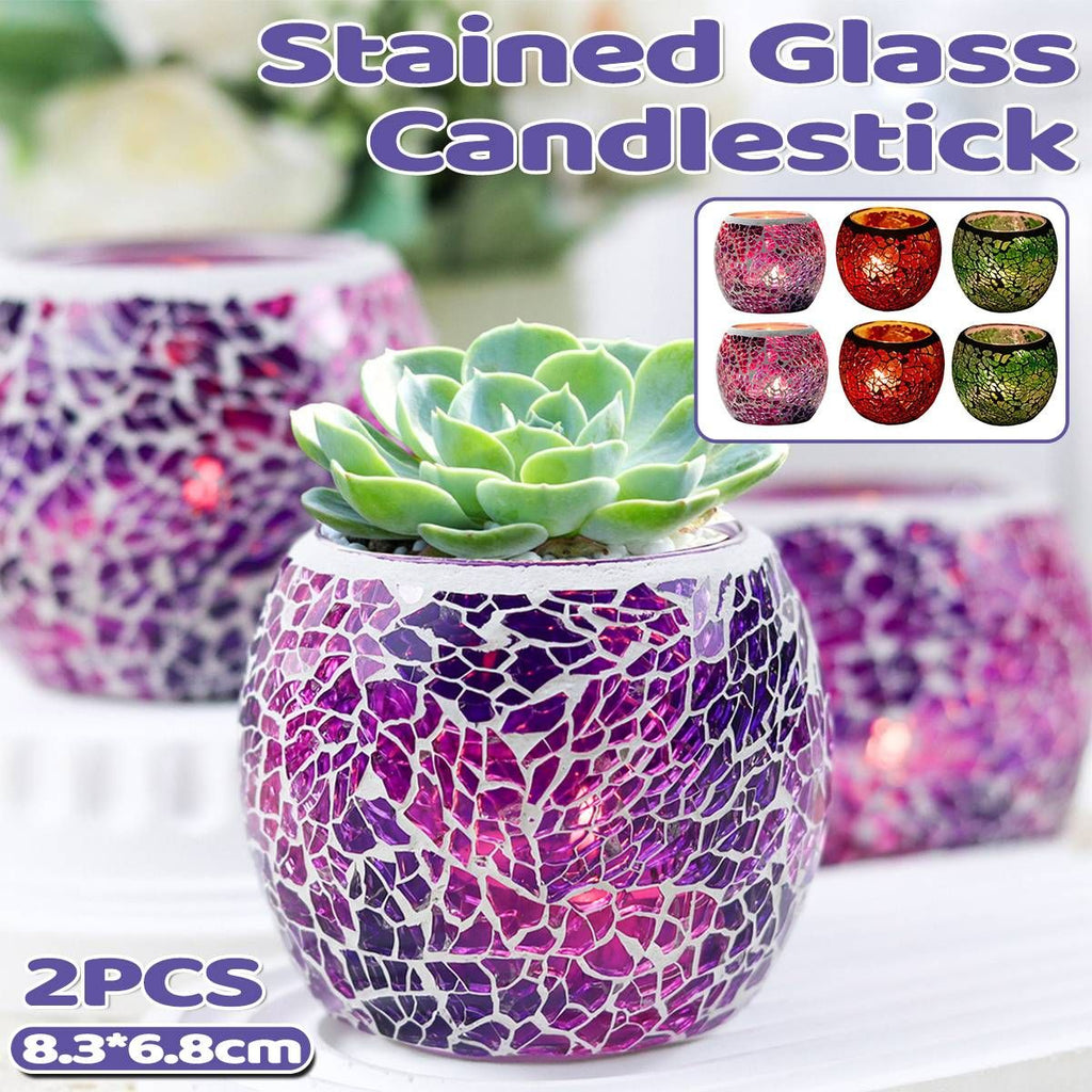 2Pcs Fashion European Glass Mosaic Candle Cups Decorative Tabletop