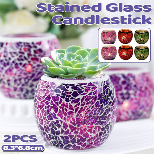 2Pcs Fashion European Glass Mosaic Candle Cups Decorative Tabletop
