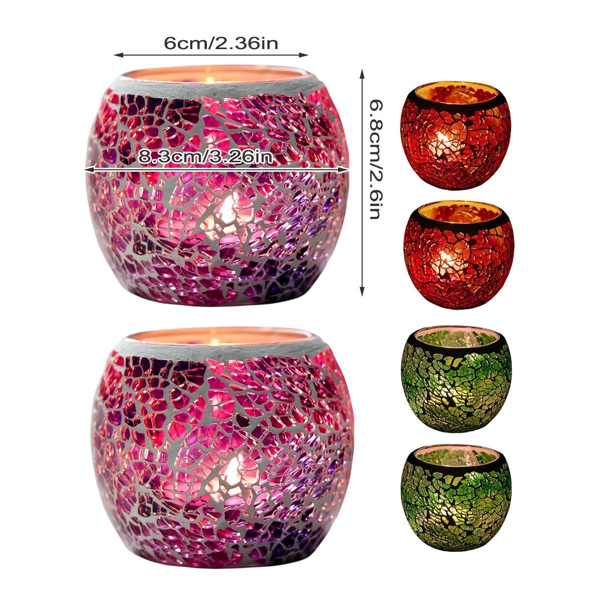 2Pcs Fashion European Glass Mosaic Candle Cups Decorative Tabletop