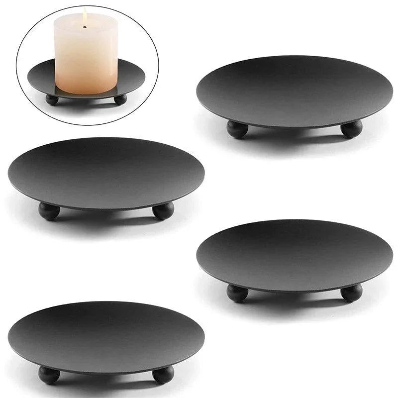 Round Iron Tray Candle Holders, Black, Set of 4, 11 cm