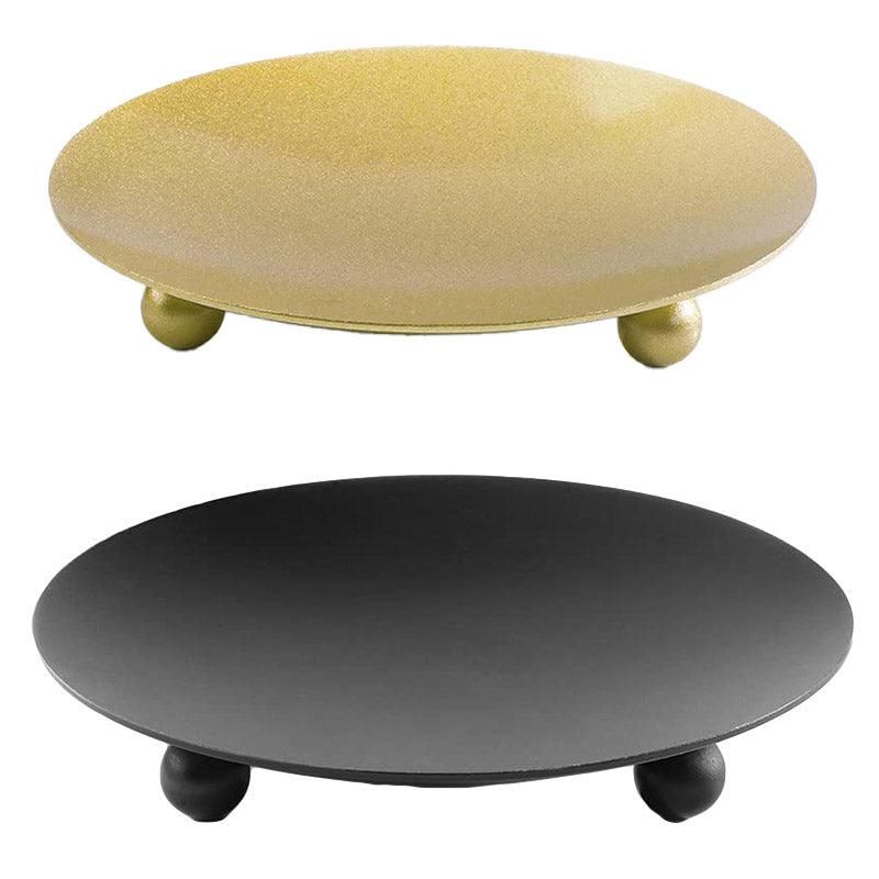 Round Iron Tray Candle Holders, Black, Set of 4, 11 cm
