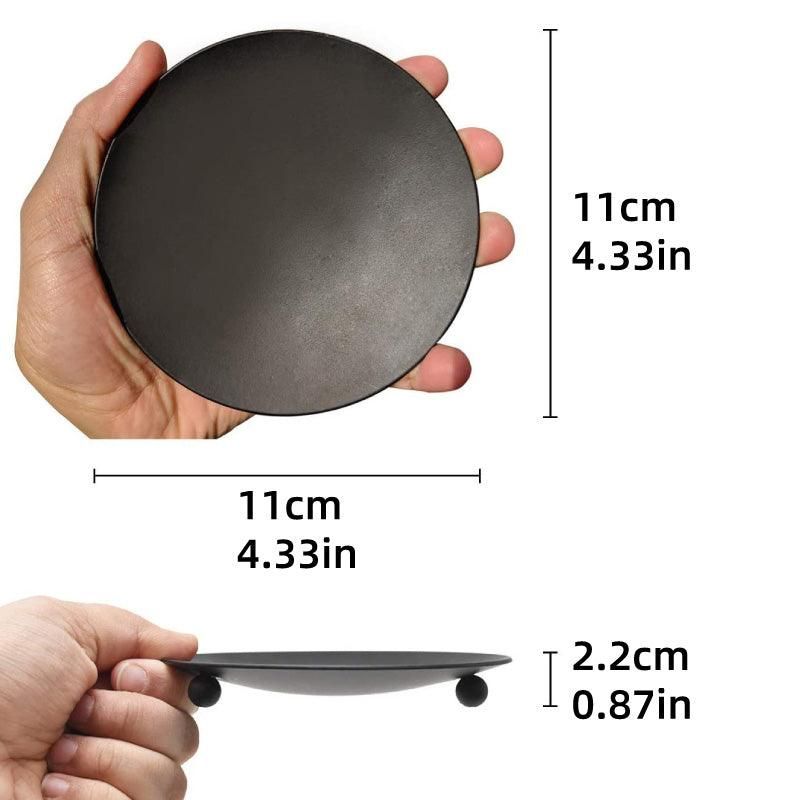 Round Iron Tray Candle Holders, Black, Set of 4, 11 cm