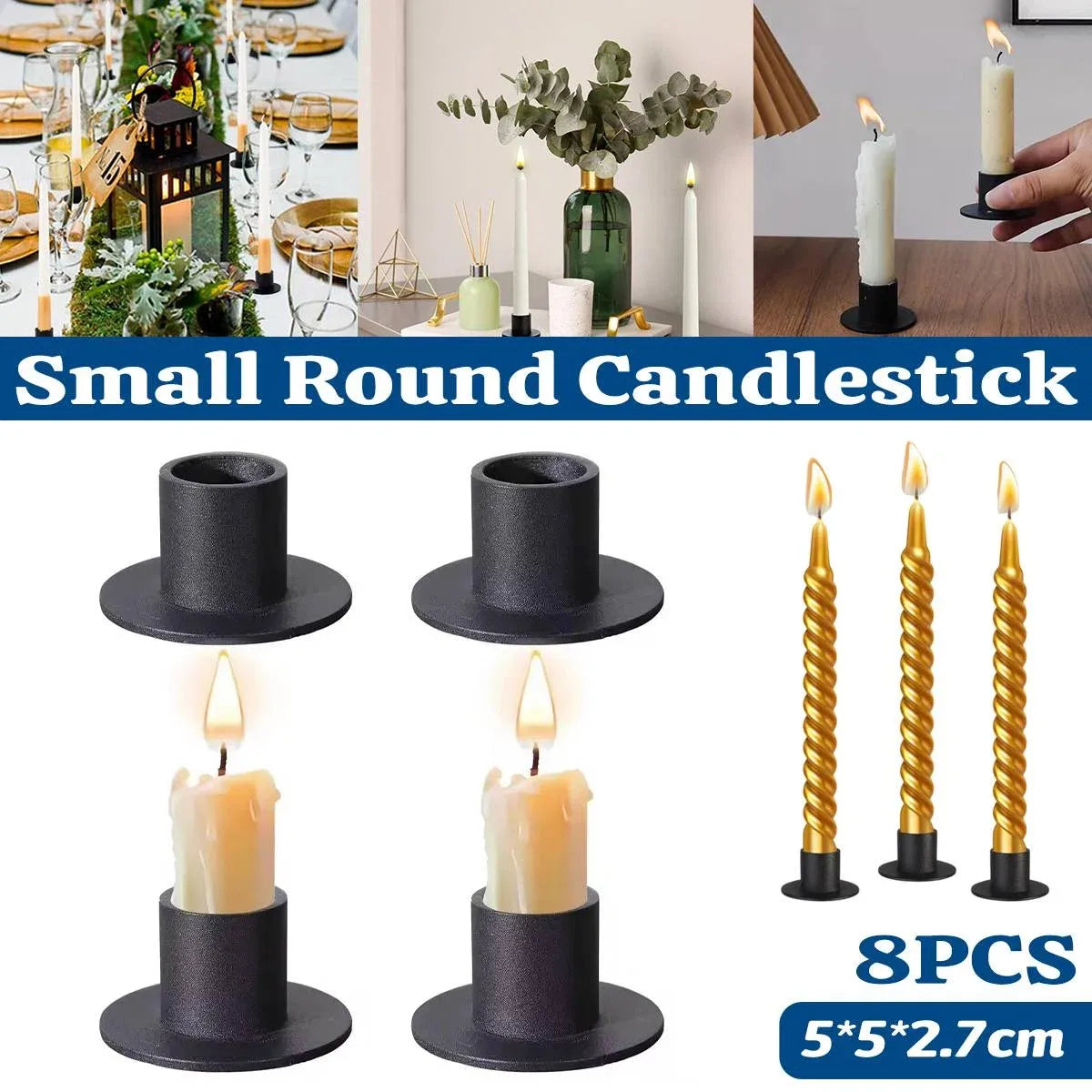 Matte Black Iron Taper Candle Holders, Set of 8