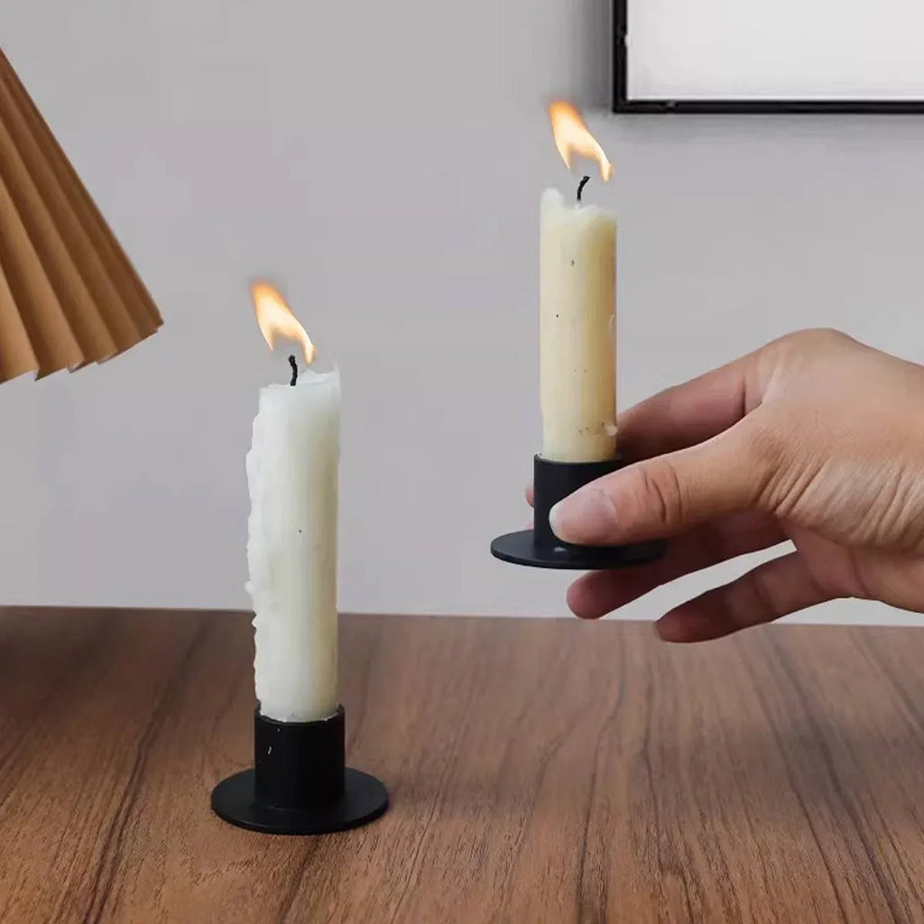 Matte Black Iron Taper Candle Holders, Set of 8