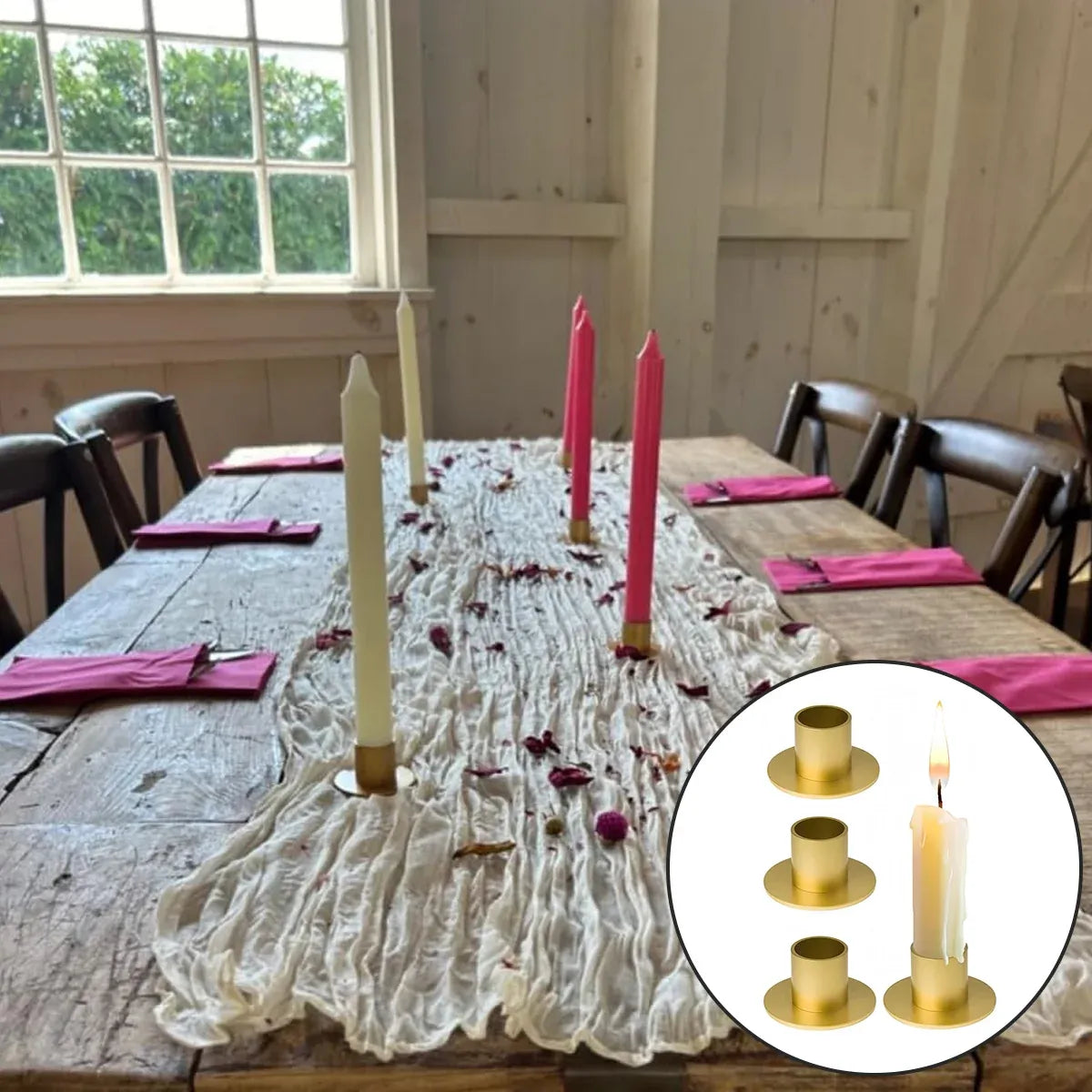 Retro Iron Candle Holders, Gold, Set of 4