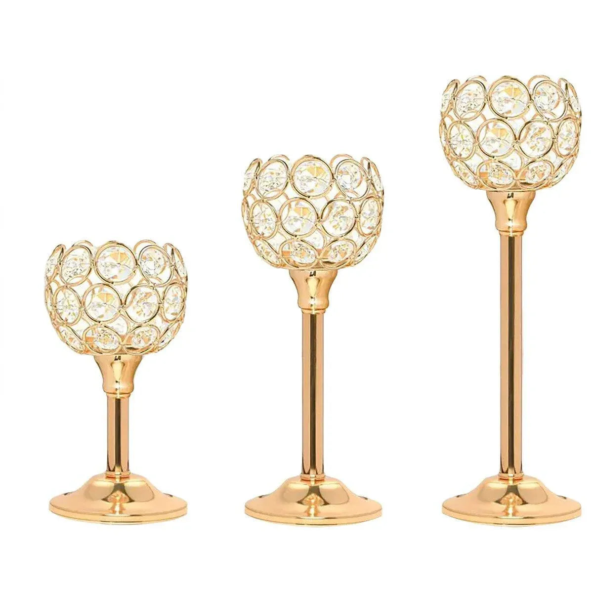 3PCS Crystal Candle Holders Metal Candlelight Wedding Home Dinner