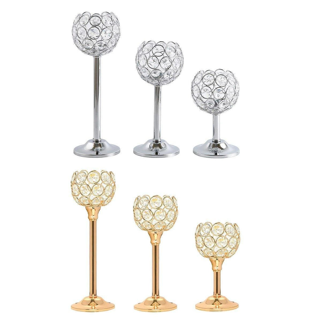 3PCS Crystal Candle Holders Metal Candlelight Wedding Home Dinner