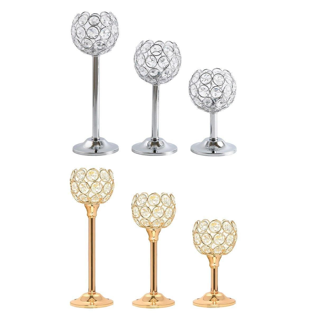 3PCS Crystal Candle Holders Metal Candlelight Wedding Home Dinner