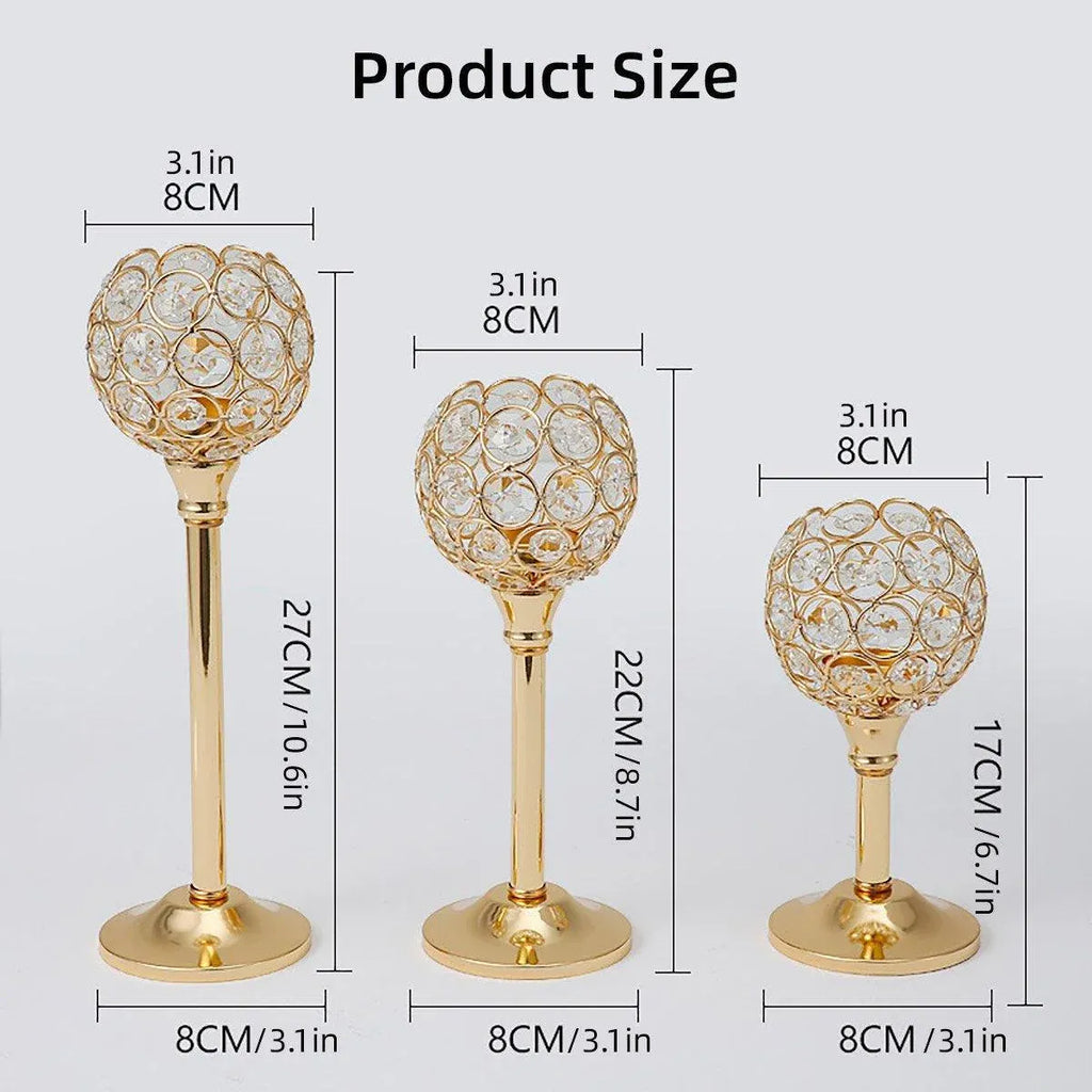 3PCS Crystal Candle Holders Metal Candlelight Wedding Home Dinner