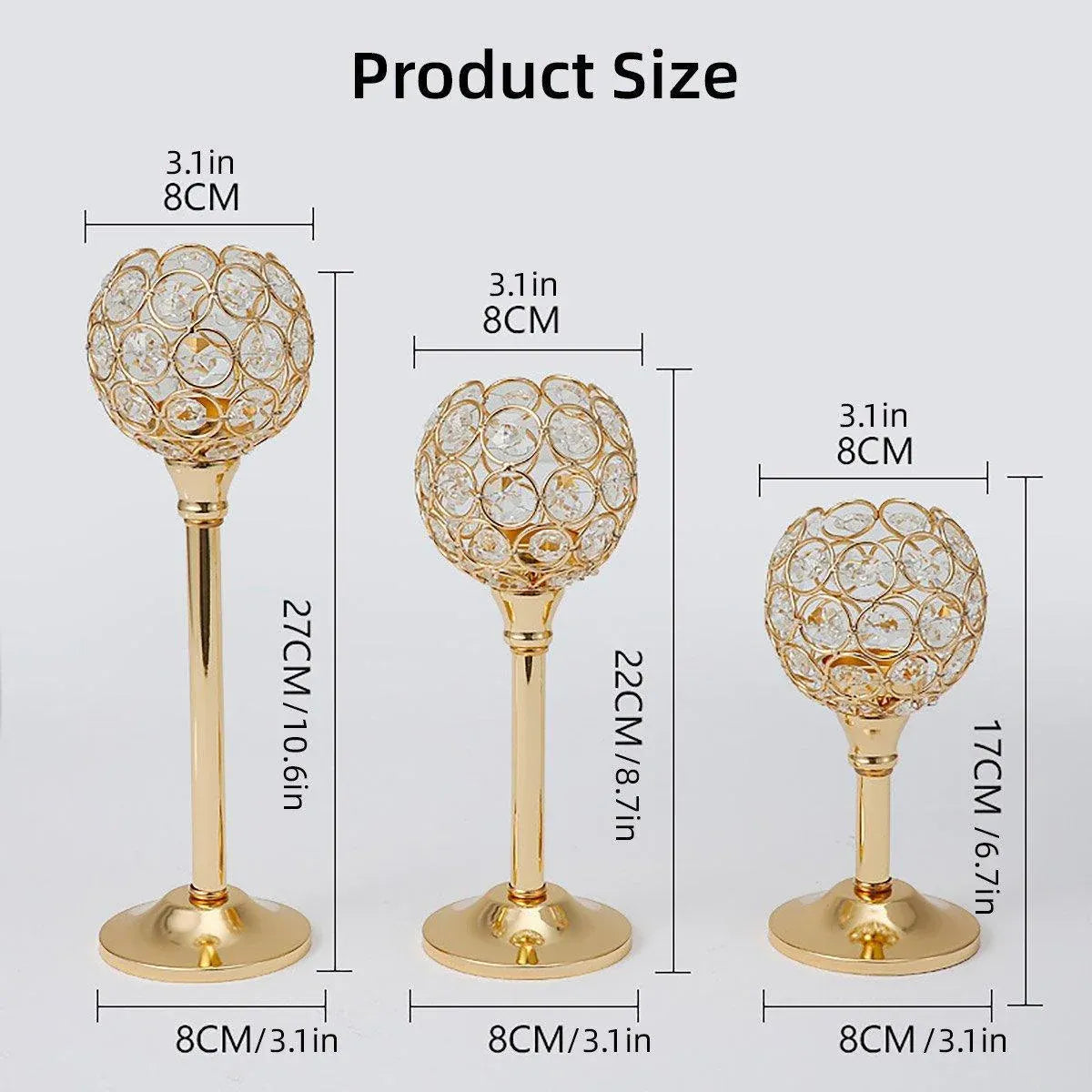 3PCS Crystal Candle Holders Metal Candlelight Wedding Home Dinner