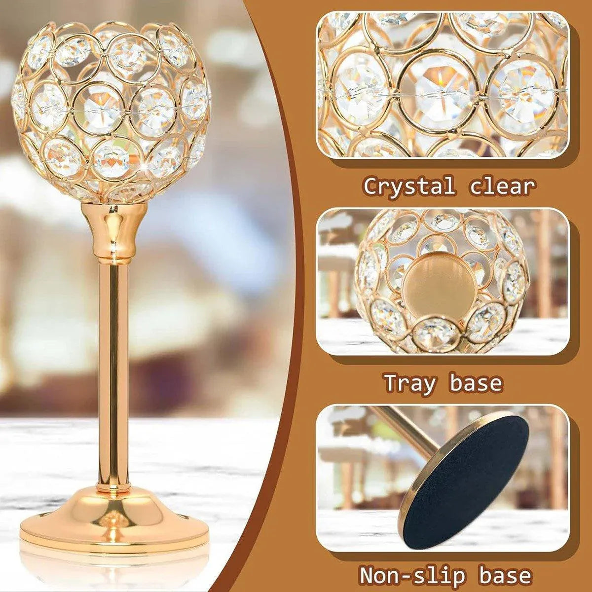 3PCS Crystal Candle Holders Metal Candlelight Wedding Home Dinner