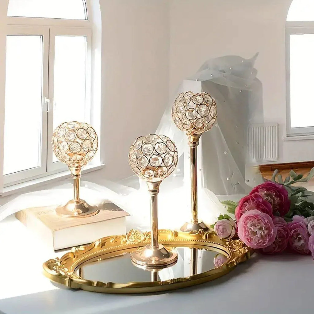3PCS Crystal Candle Holders Metal Candlelight Wedding Home Dinner