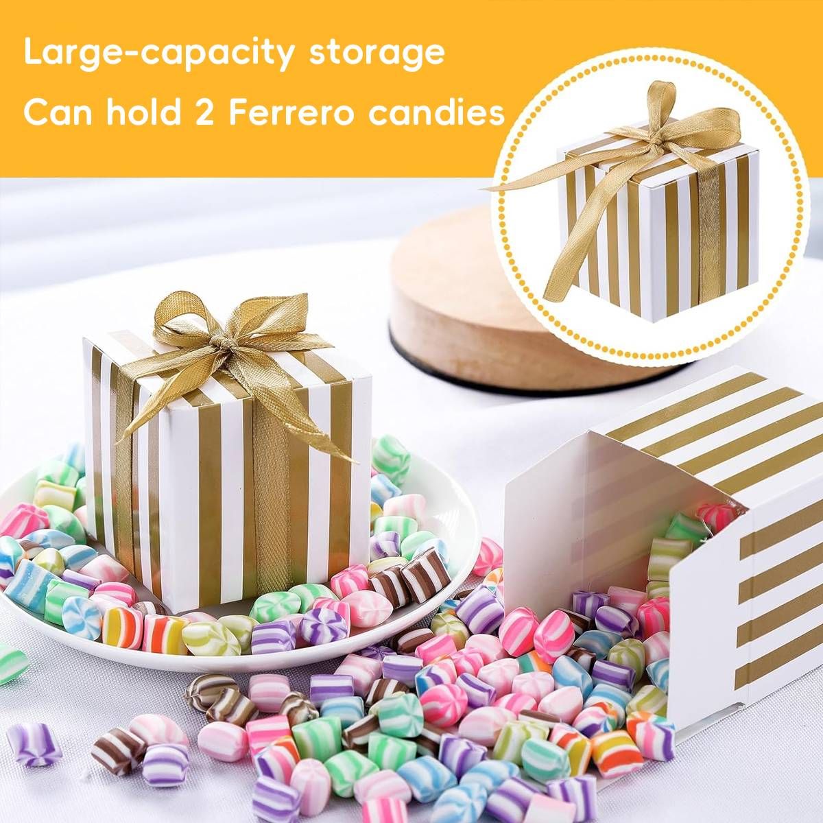 100Pcs Square Favour Boxes with Ribbon Wedding Birthday Party