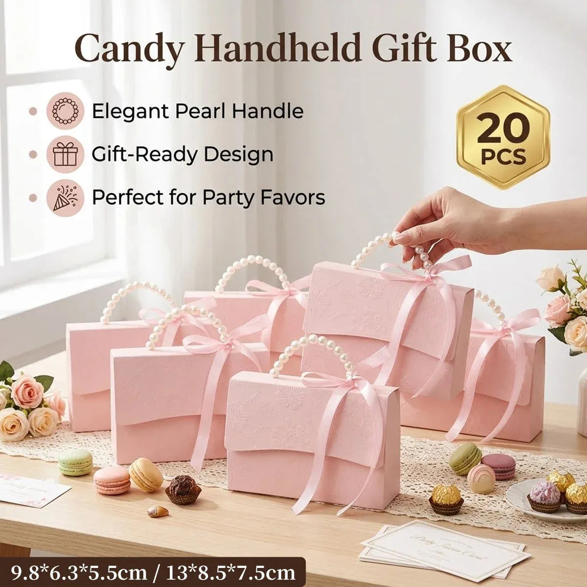 20pcs Pink Pearl Handle Gift Box Set Wedding Favour Candy Party Packaging - L