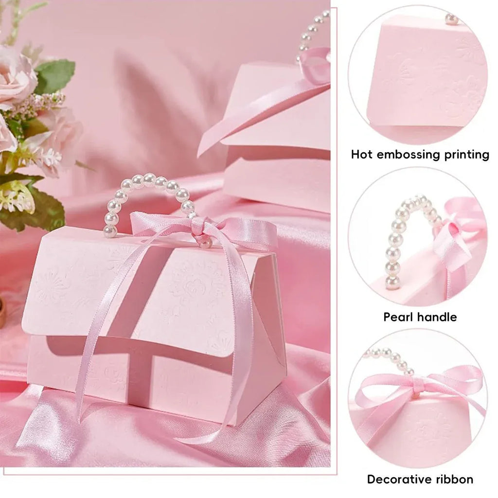20pcs Pink Pearl Handle Gift Box Set Wedding Favour Candy Party Packaging - L
