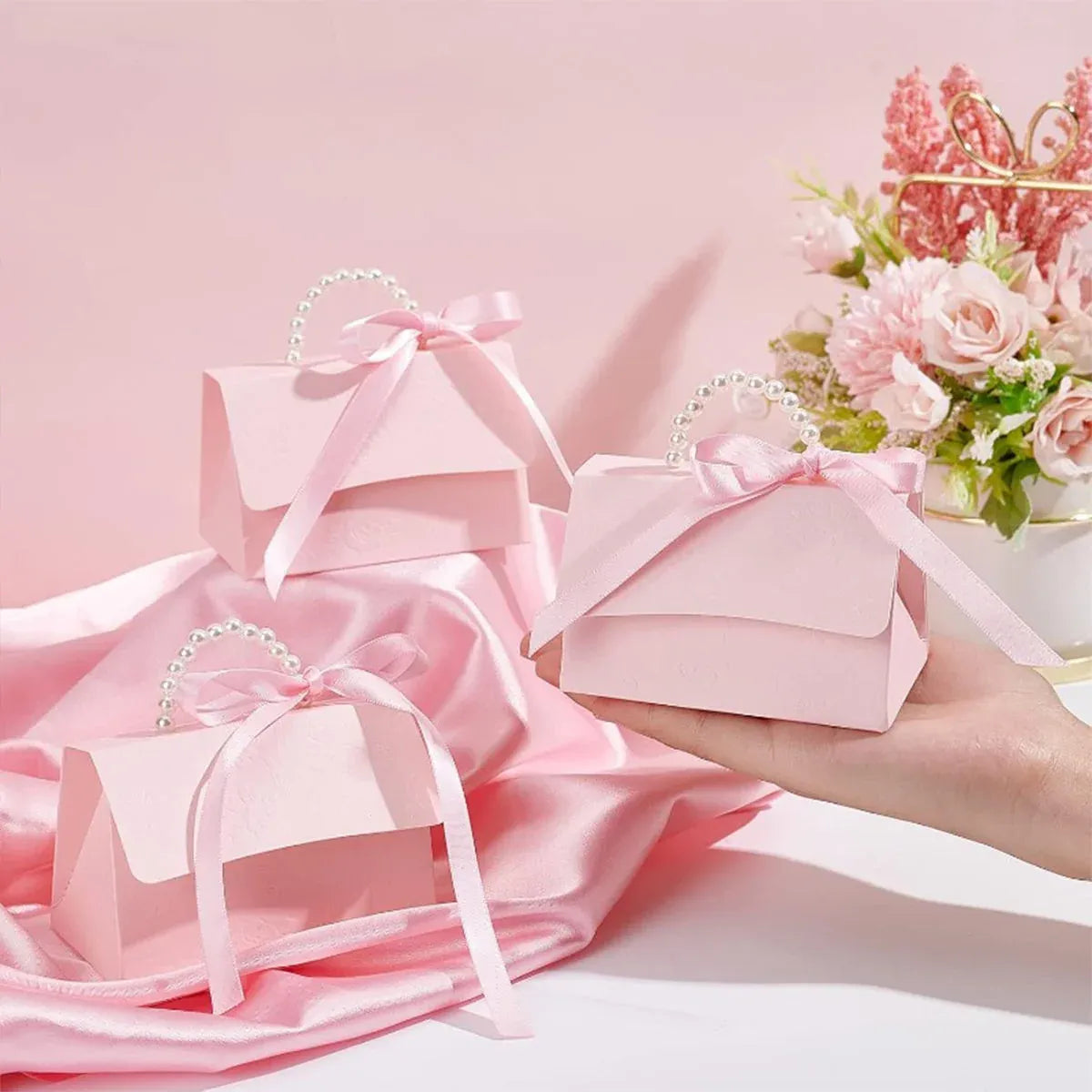 20pcs Pink Pearl Handle Gift Box Set Wedding Favour Candy Party Packaging - L