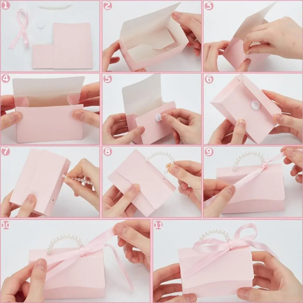 20pcs Pink Pearl Handle Gift Box Set Wedding Favour Candy Party Packaging - L