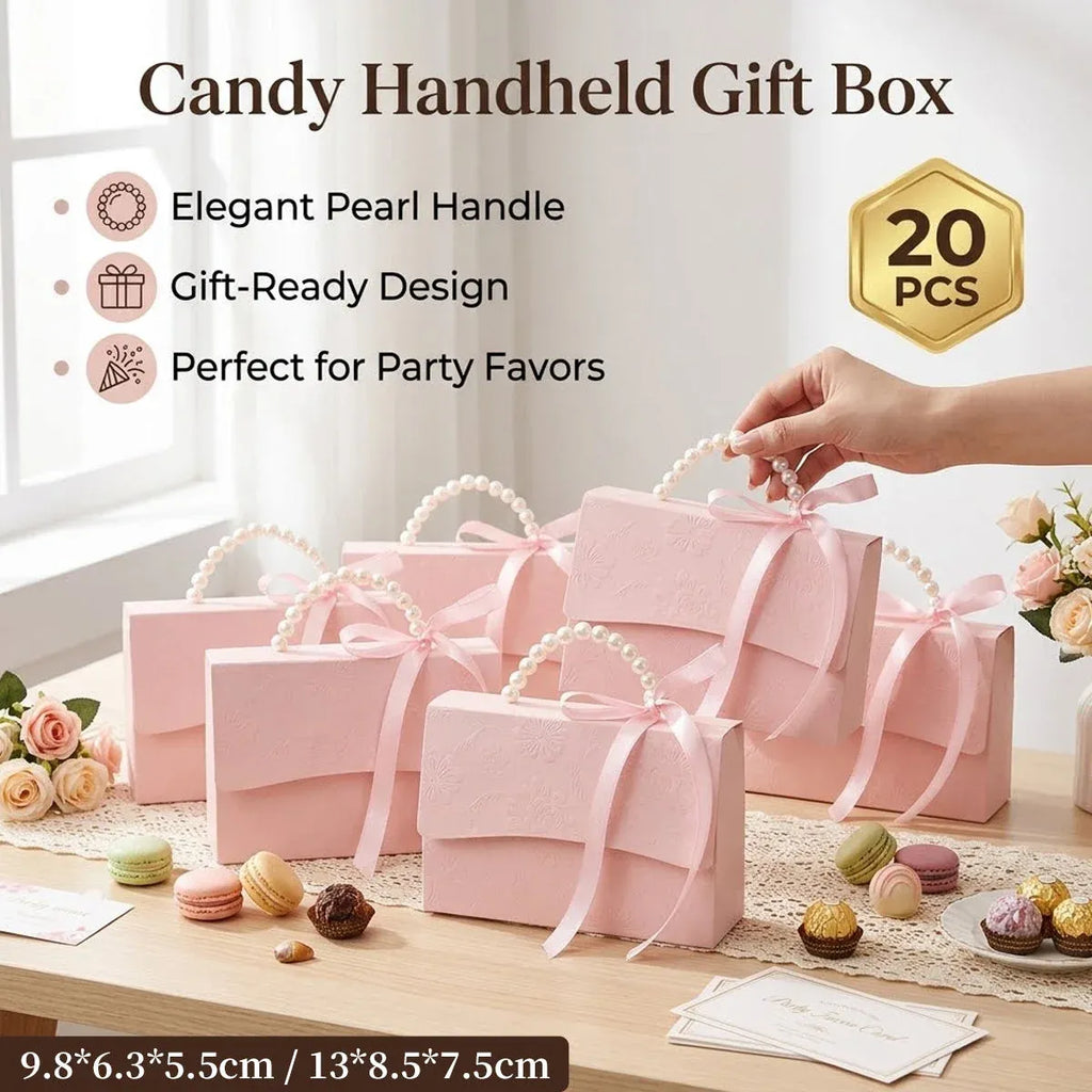 20pcs Pink Pearl Handle Gift Box Set Wedding Favour Candy Party Packaging - S