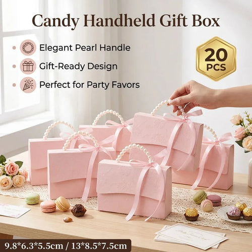 20pcs Pink Pearl Handle Gift Box Set Wedding Favour Candy Party Packaging - S
