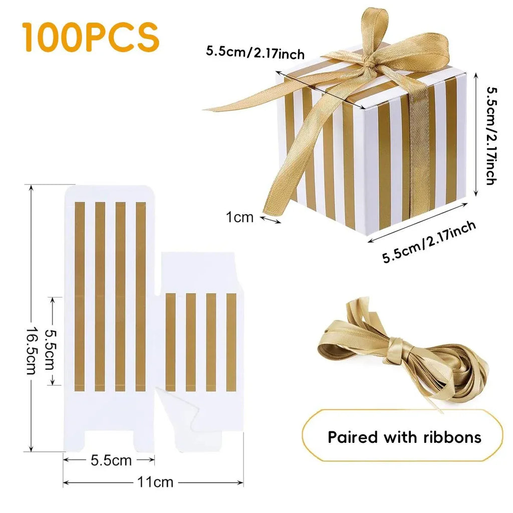 100Pcs Square Favour Boxes with Ribbon Wedding Birthday Party