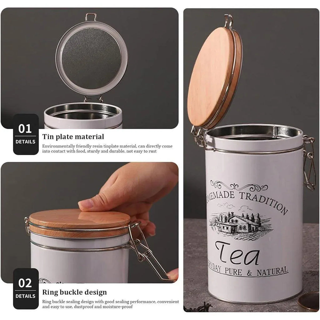 White Tinplate Coffee, Tea and Sugar Canisters, Set of 3