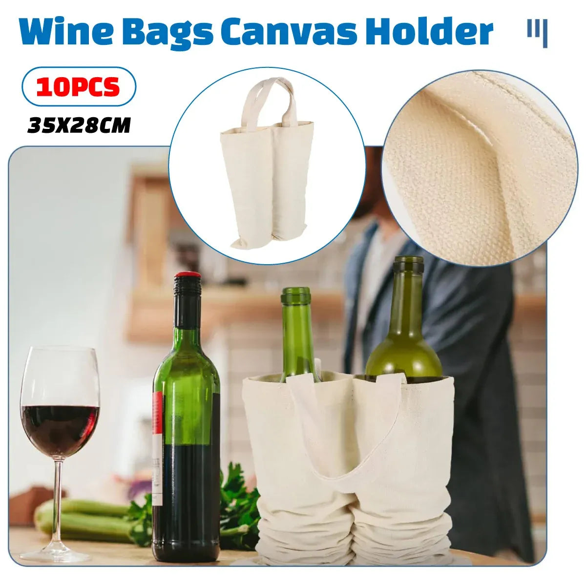 10PCS Double Bottle Wine Canvas Gift Bags with Handles for Party