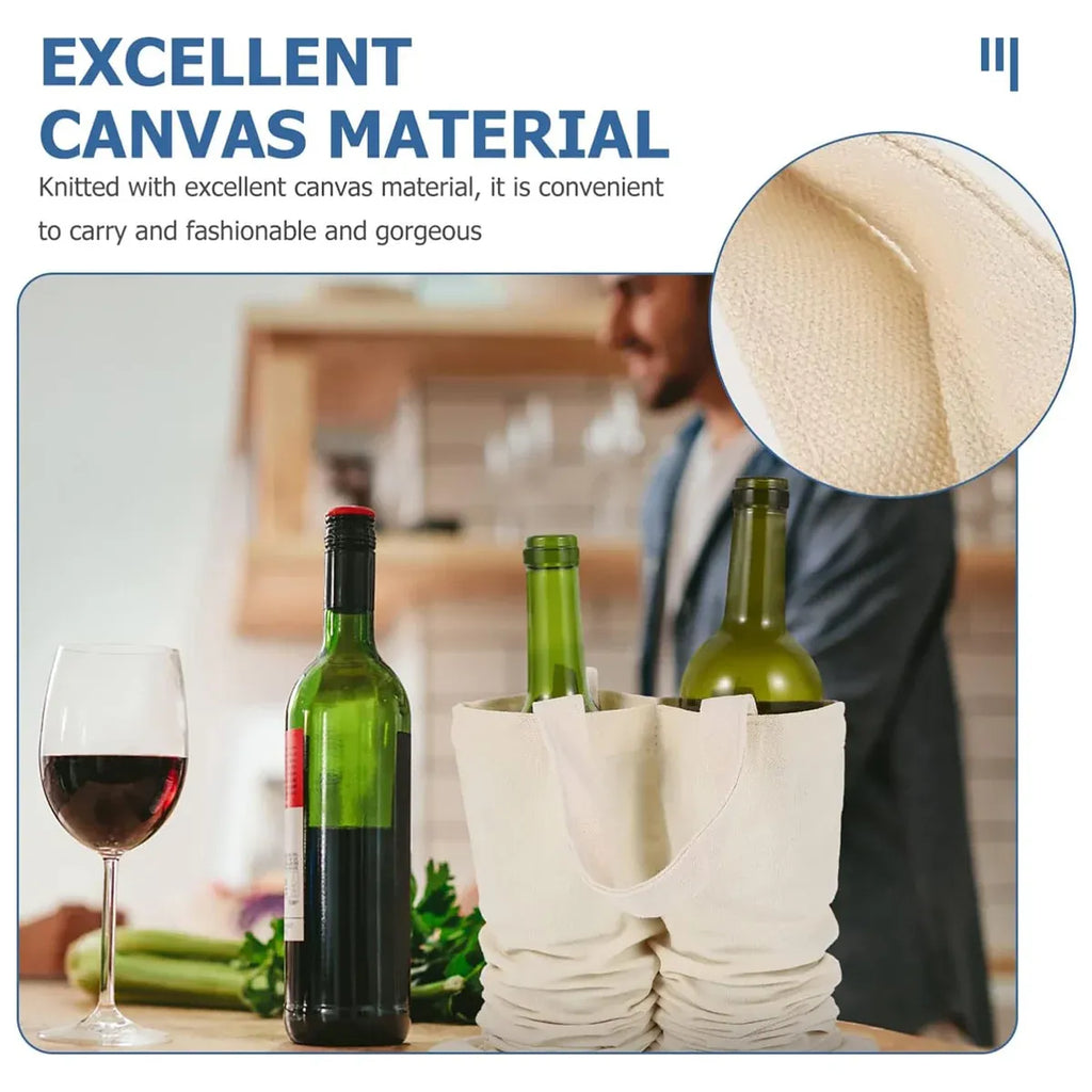 10PCS Double Bottle Wine Canvas Gift Bags with Handles for Party