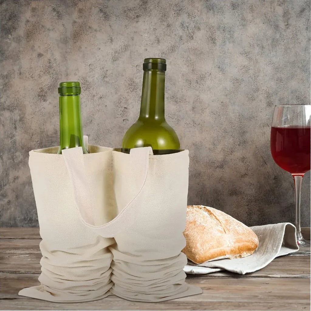 10PCS Double Bottle Wine Canvas Gift Bags with Handles for Party