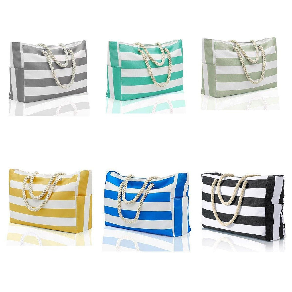 Bohemian Striped Canvas Beach Tote, Zip Closure, showing the options available, photo 3 of 7