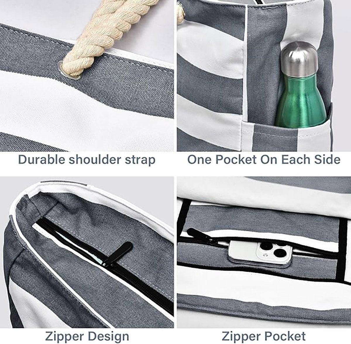 Bohemian Striped Canvas Beach Tote, Zip Closure, photo 6 of 7