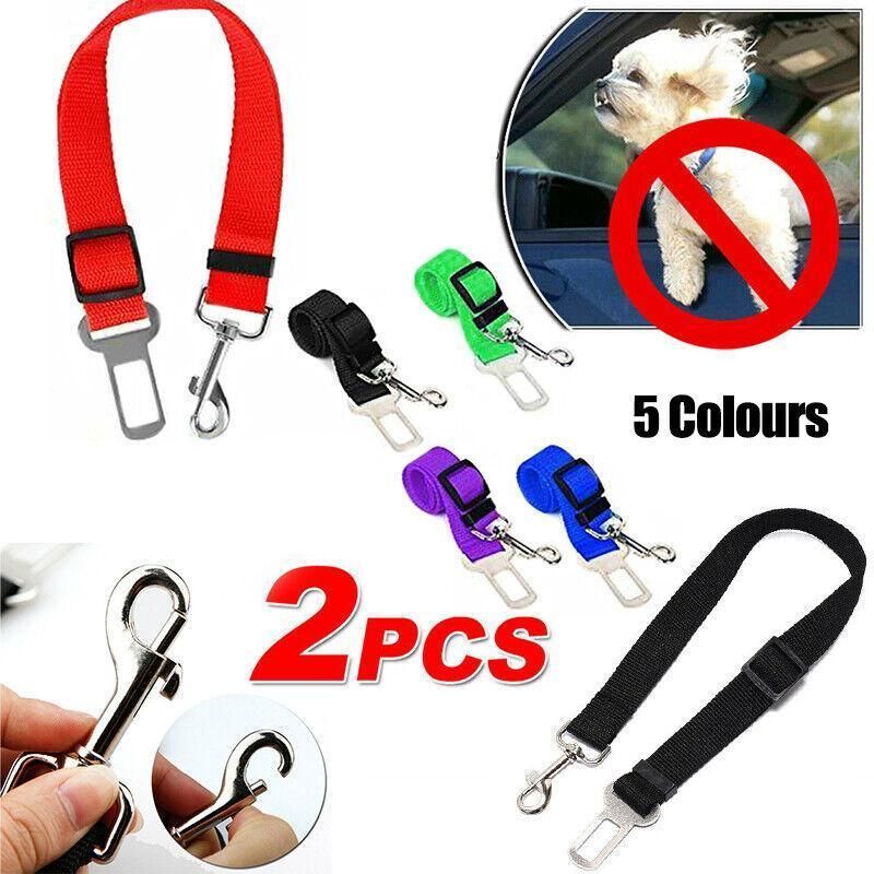 2X Adjustable Pet Travel Lead Clips with Car Buckle