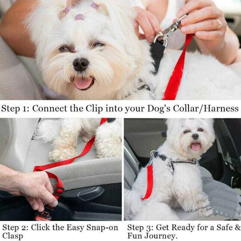2X Adjustable Pet Travel Lead Clips with Car Buckle