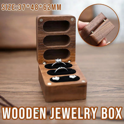 Aimall Wooden Ring Jewellery Box, Three Compartments, Walnut