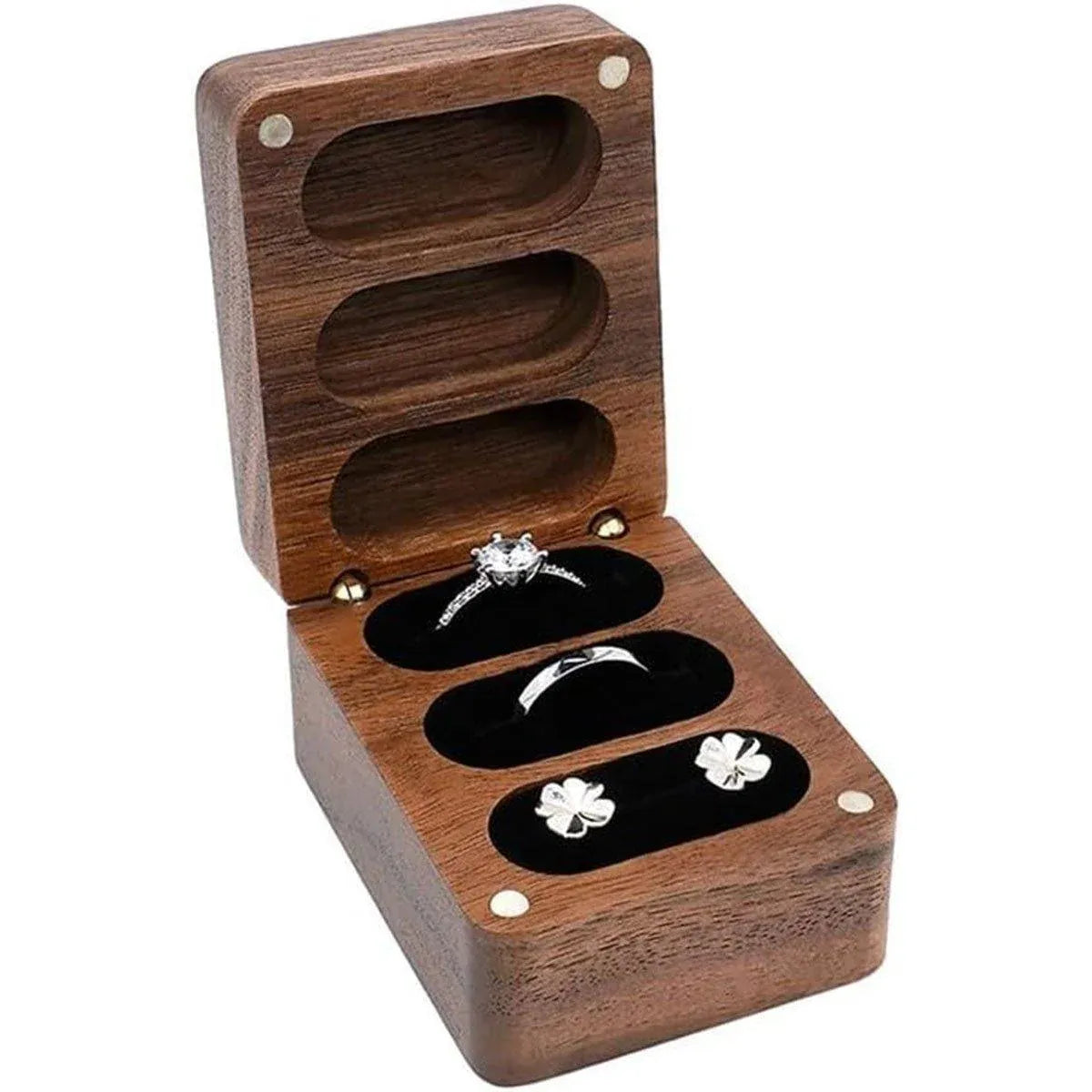 Wooden Ring Jewellery Box High Storage Box with Three Compartments