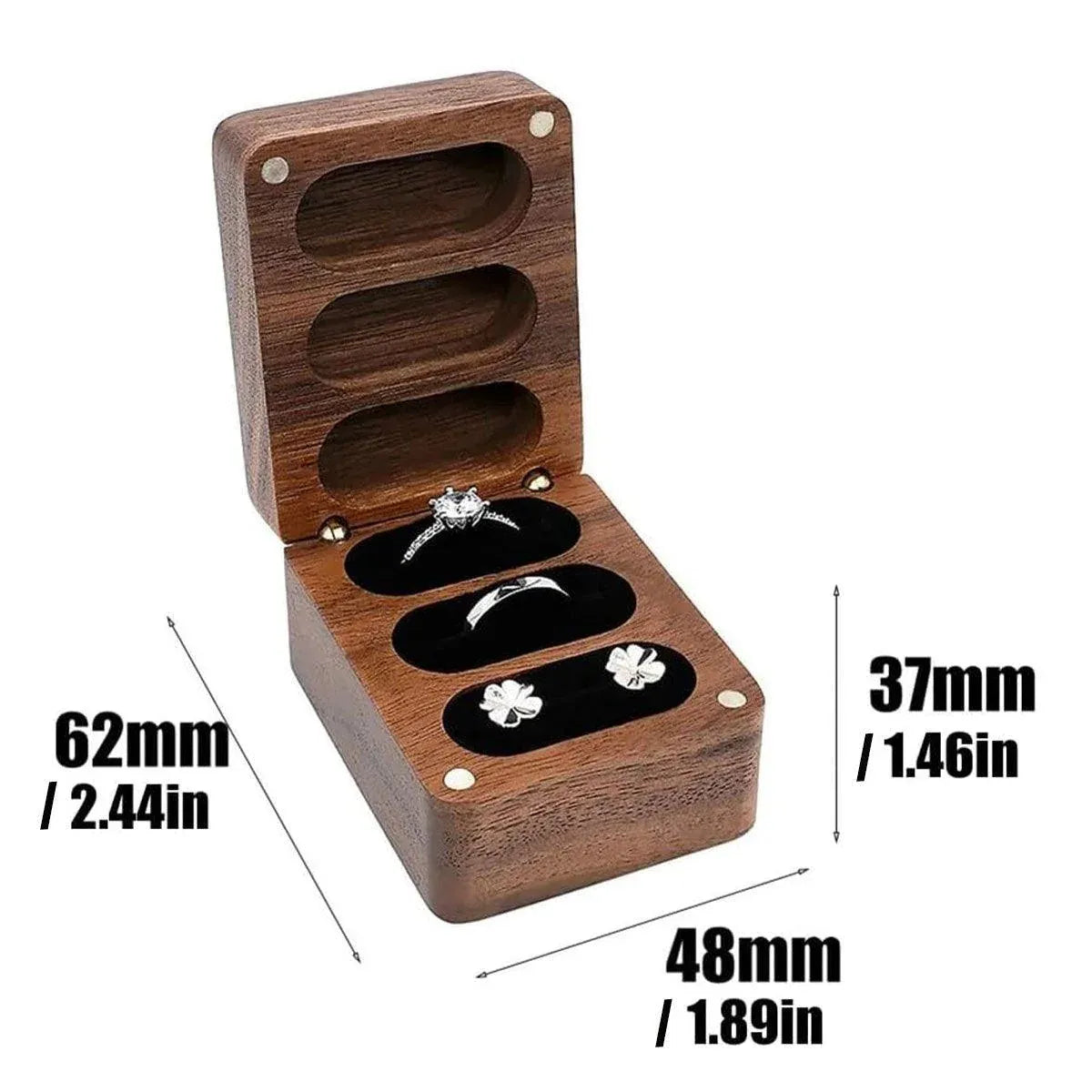 Wooden Ring Jewellery Box High Storage Box with Three Compartments