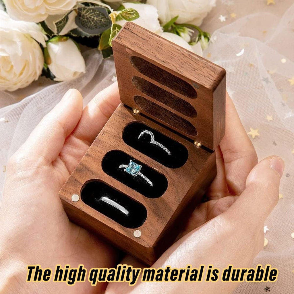 Aimall Wooden Ring Jewellery Box, Three Compartments, Walnut, photo 4 of 8