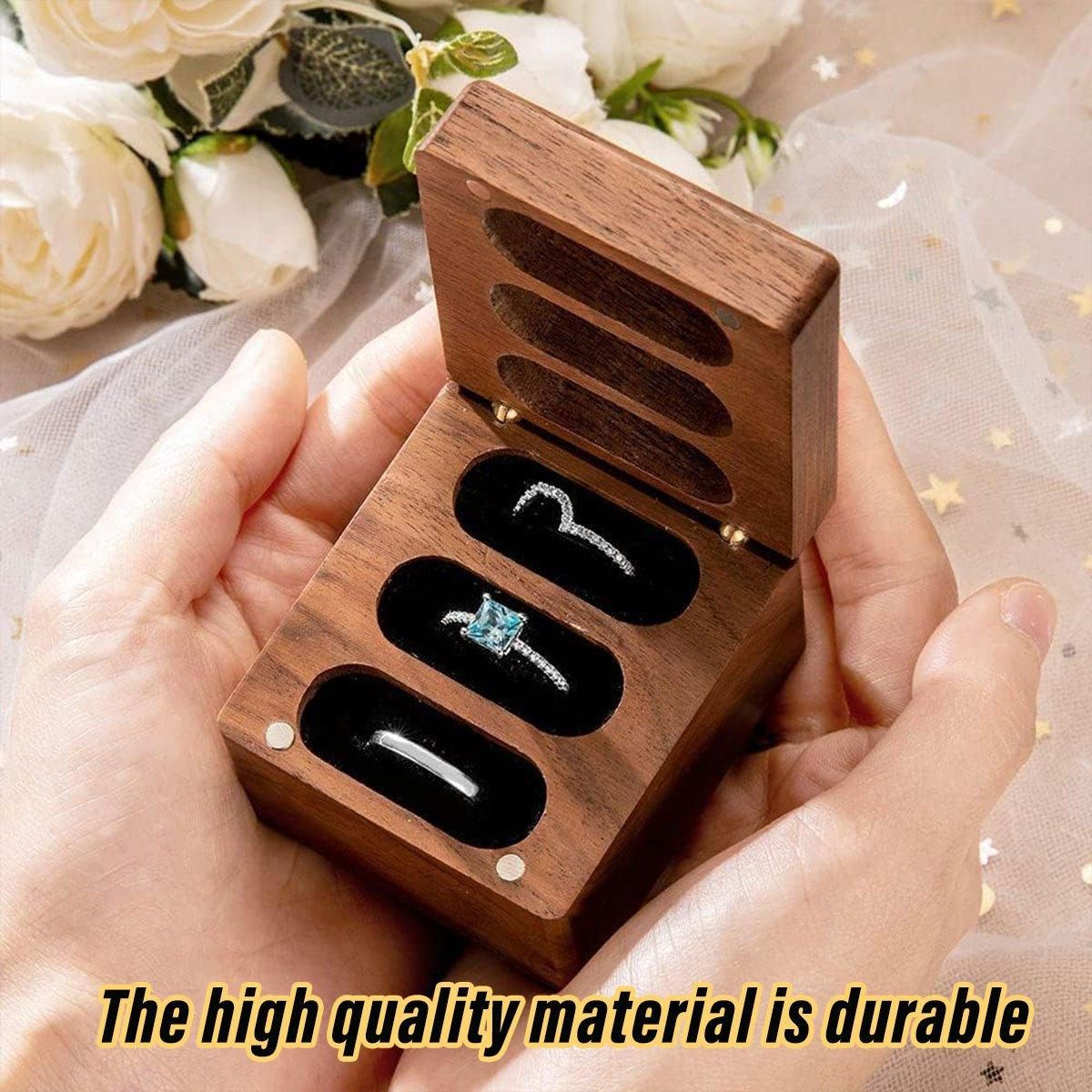 Wooden Ring Jewellery Box High Storage Box with Three Compartments