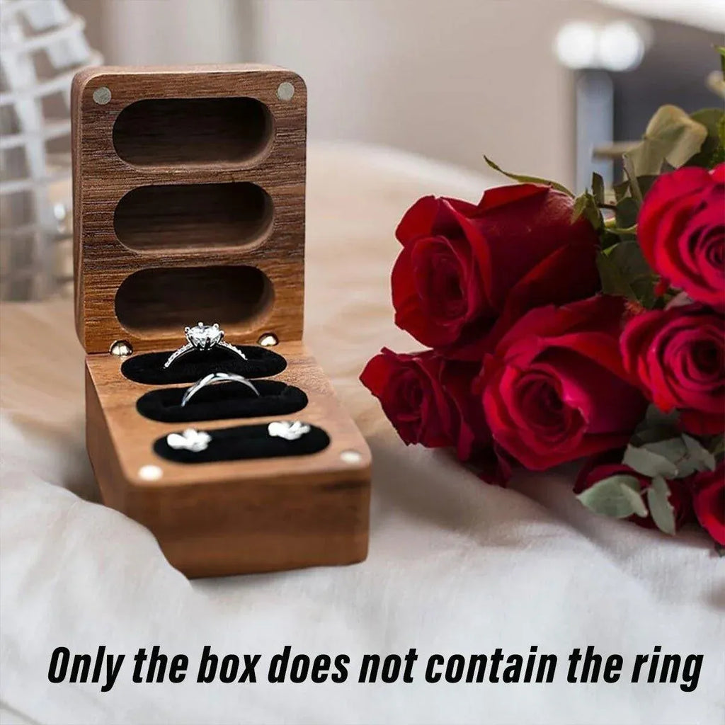 Aimall Wooden Ring Jewellery Box, Three Compartments, Walnut, photo 6 of 8
